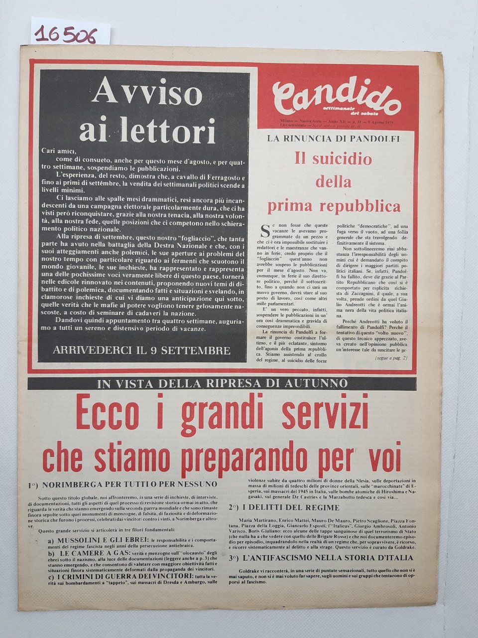 Candido settimanale del sabato numero 31/9 agosto 1979