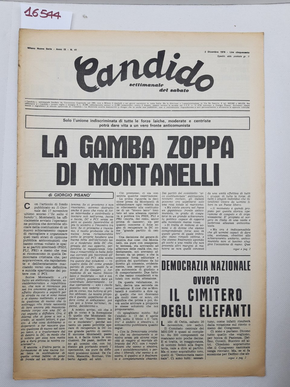 Candido settimanale del sabato numero 41 2 dicembre 1976
