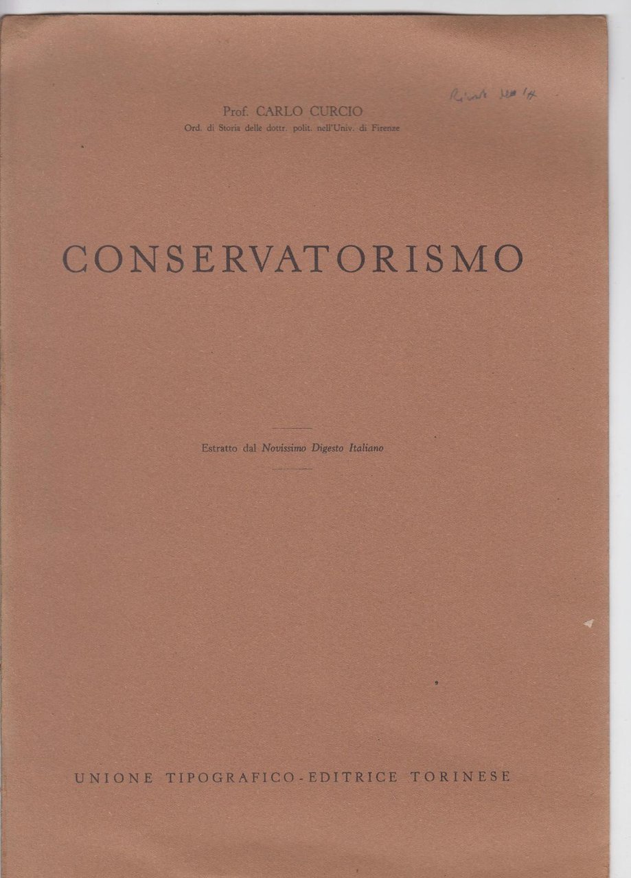 Carlo Curcio Conservatorismo estratto Novissimo Digesto italiano UTET | Immagine principale