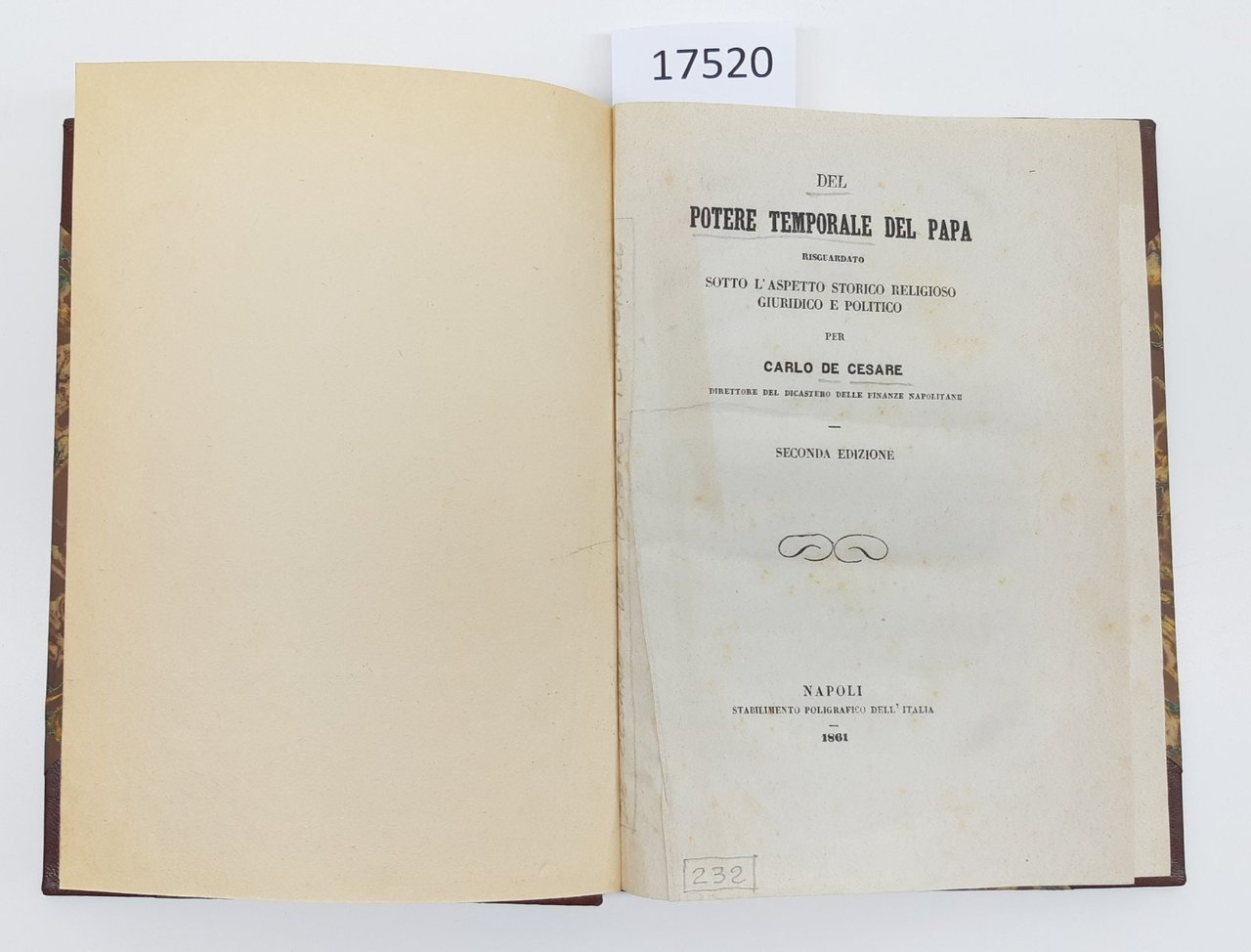 Carlo De Cesare Del potere temporale del Papa 2∞ ed. …