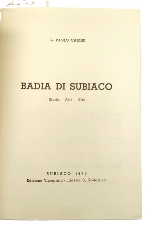 Carosi Badia di Subiaco 1970 Libreria Santa Scolastica | Immagine Gallery 2