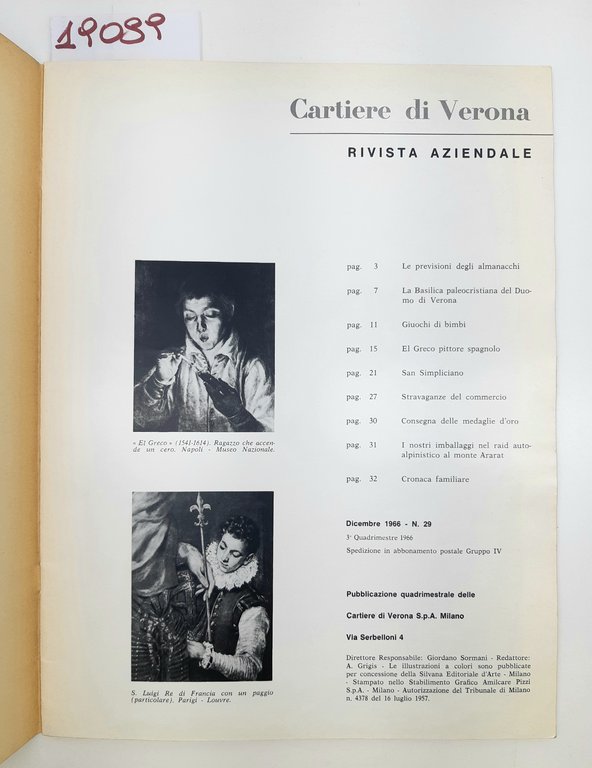 Cartiere di Verona rivista aziendale numero 29 dicembre 1966