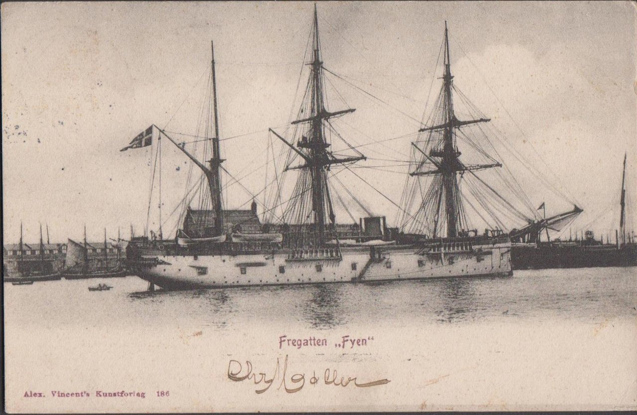 Cartolina Fregata Fyen Fregatten Fyen 1900 c.a. viaggiata