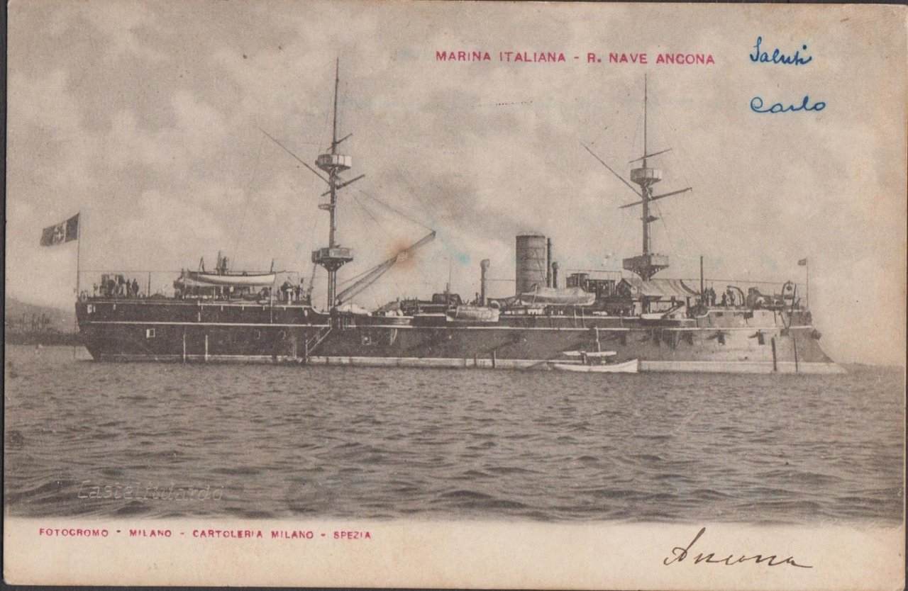 Cartolina Marina Italiana R. Nave Ancona nvg 1901