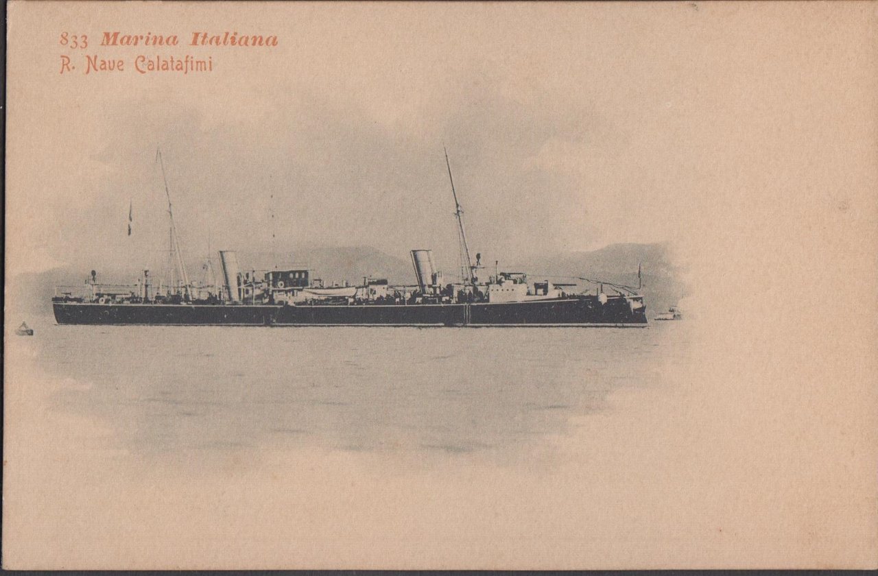 Cartolina Marina Italiana R. Nave Calatafimi nvg 1901
