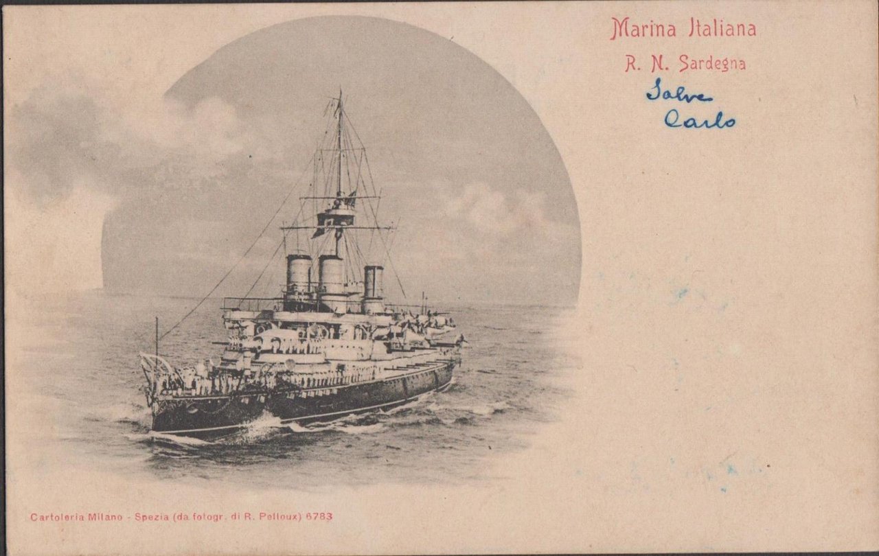 Cartolina Marina Italiana R. Nave Sardegna nvg 1901