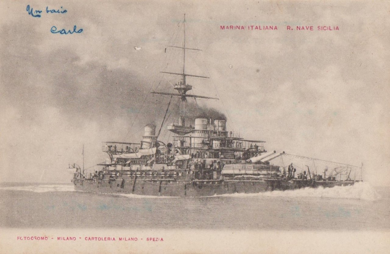 Cartolina Marina Italiana R. Nave Sicilia nvg 1901