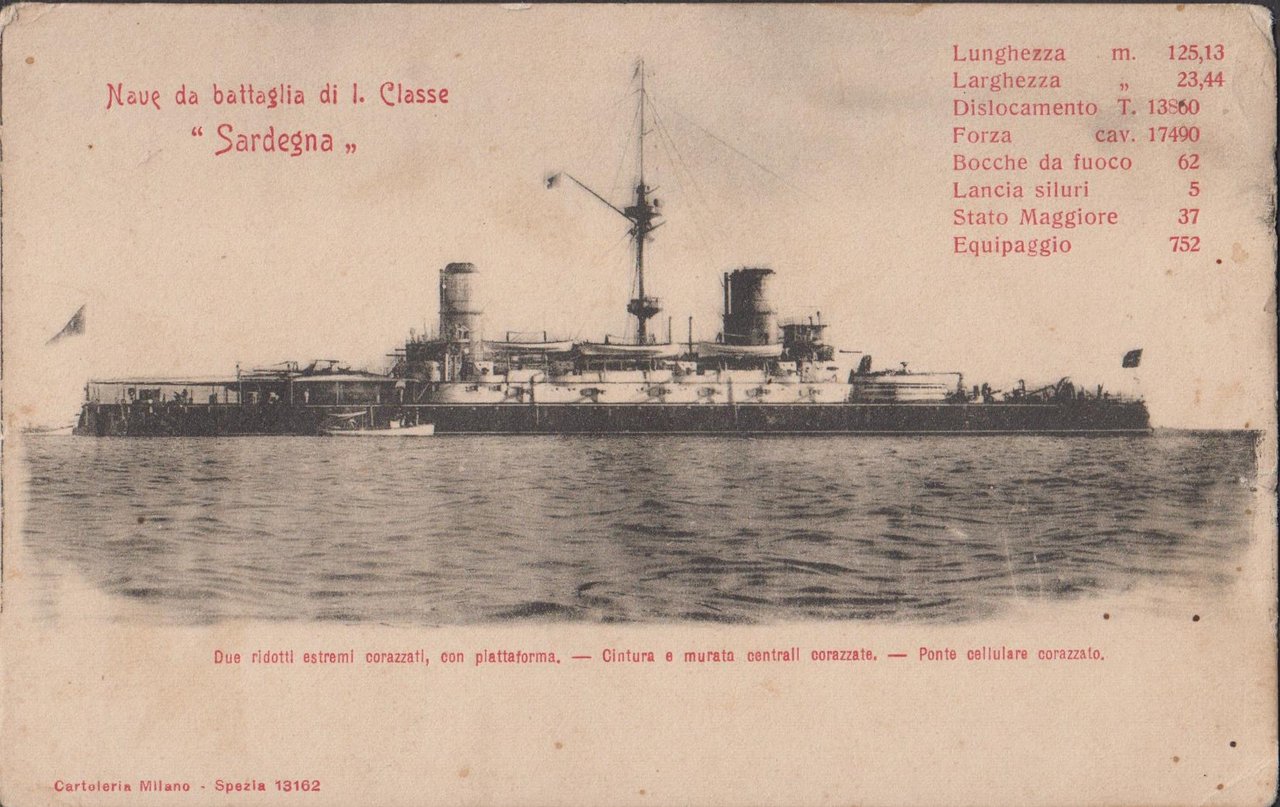 Cartolina Nave da Battaglia di 1° classe Sardegna nvg primi …