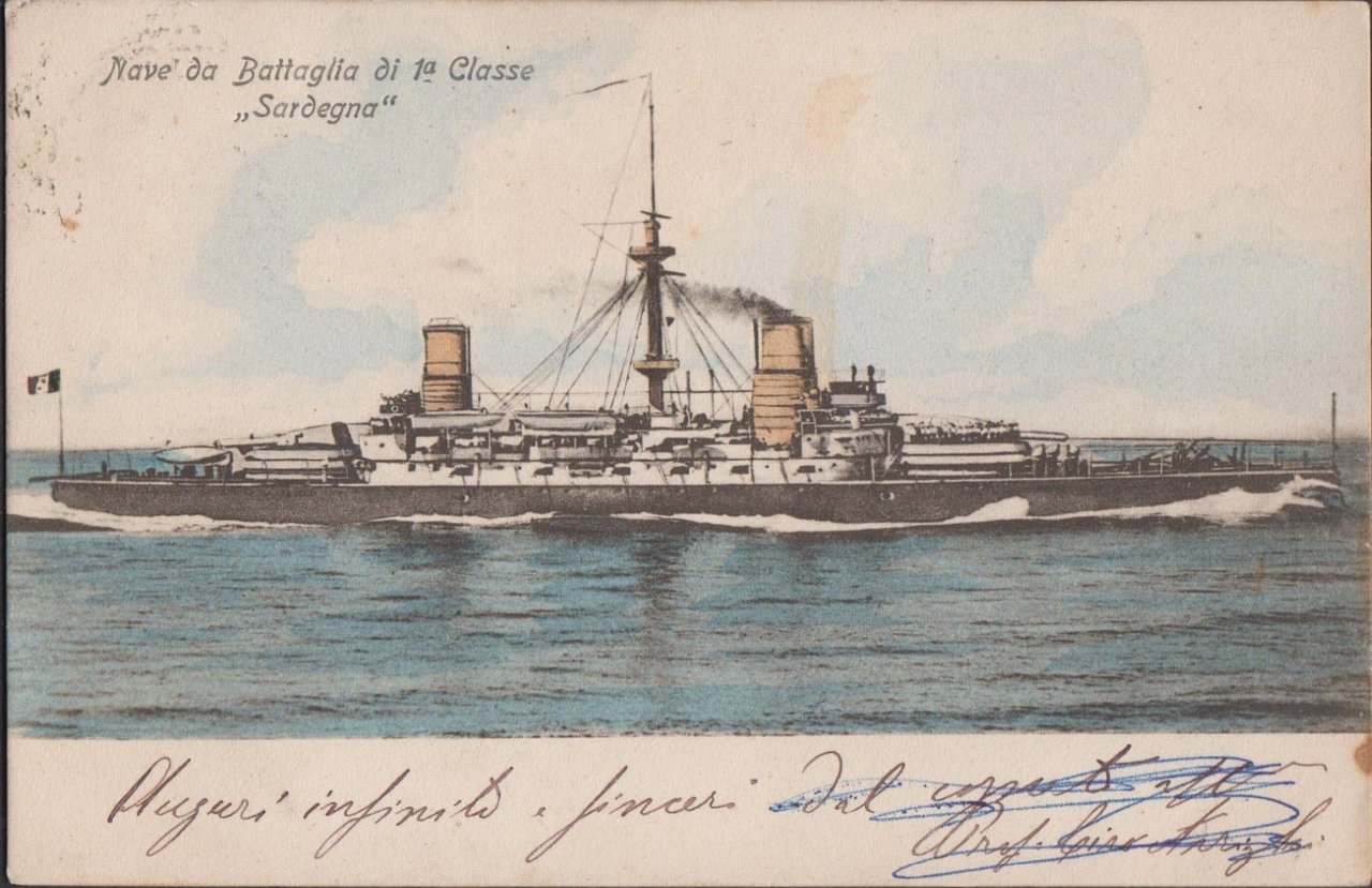 Cartolina Nave da battaglia di 1° classe Sardegna vg 1905