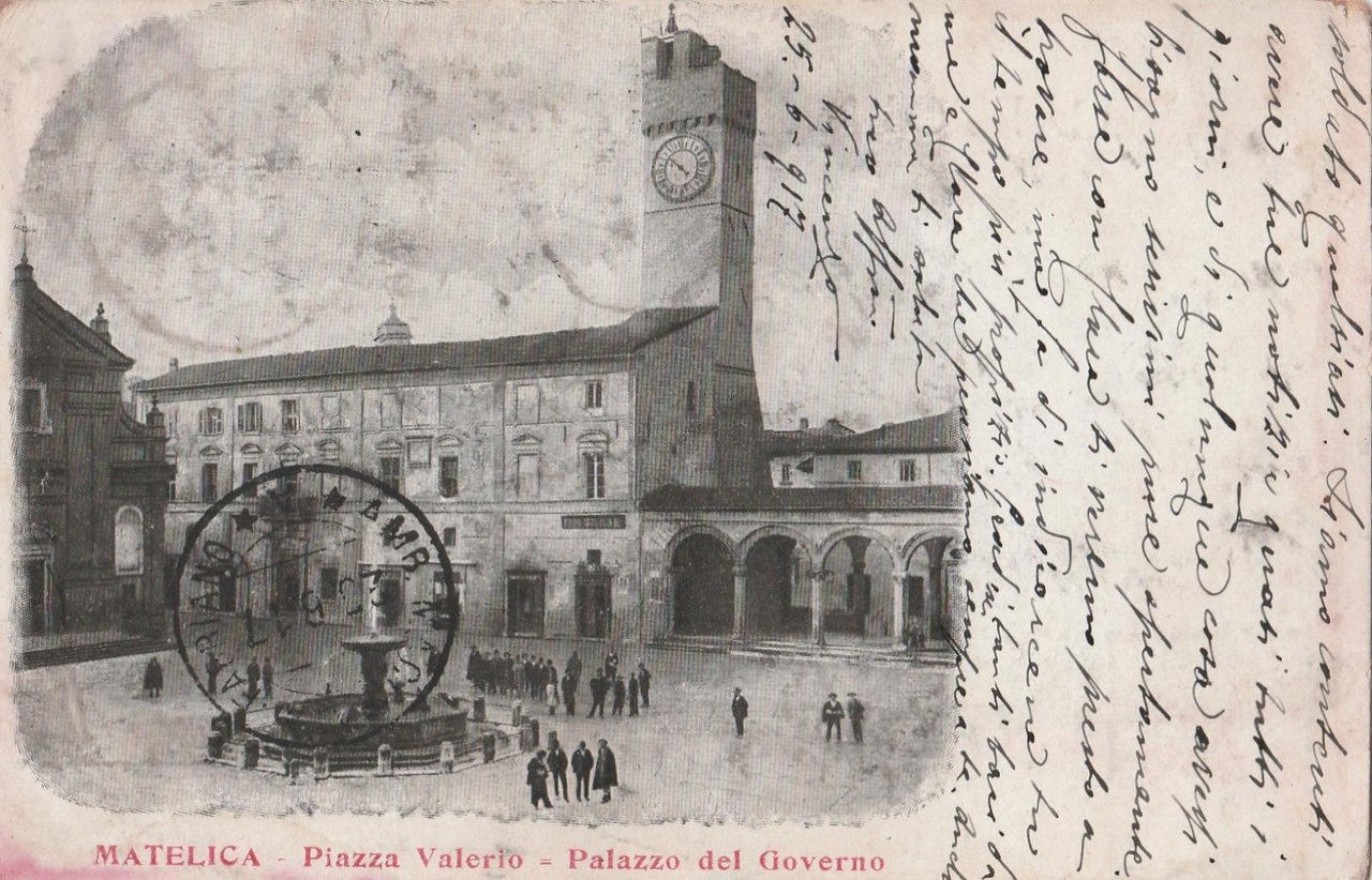 Cartolina postcard Macerata-Matelica Piazza Valerio Palazzo Del Governo 1917 animata …