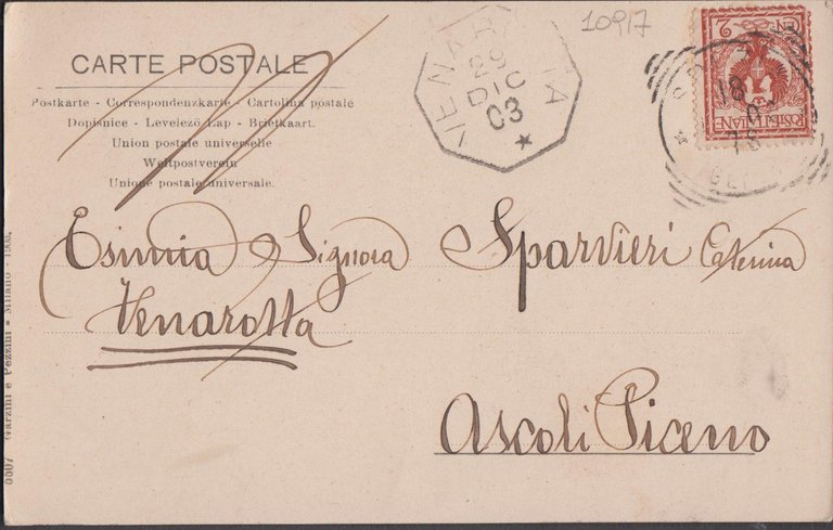 Cartolina R. Marina italiana Piemonte Corazzata da Guerra 1903 viaggiata