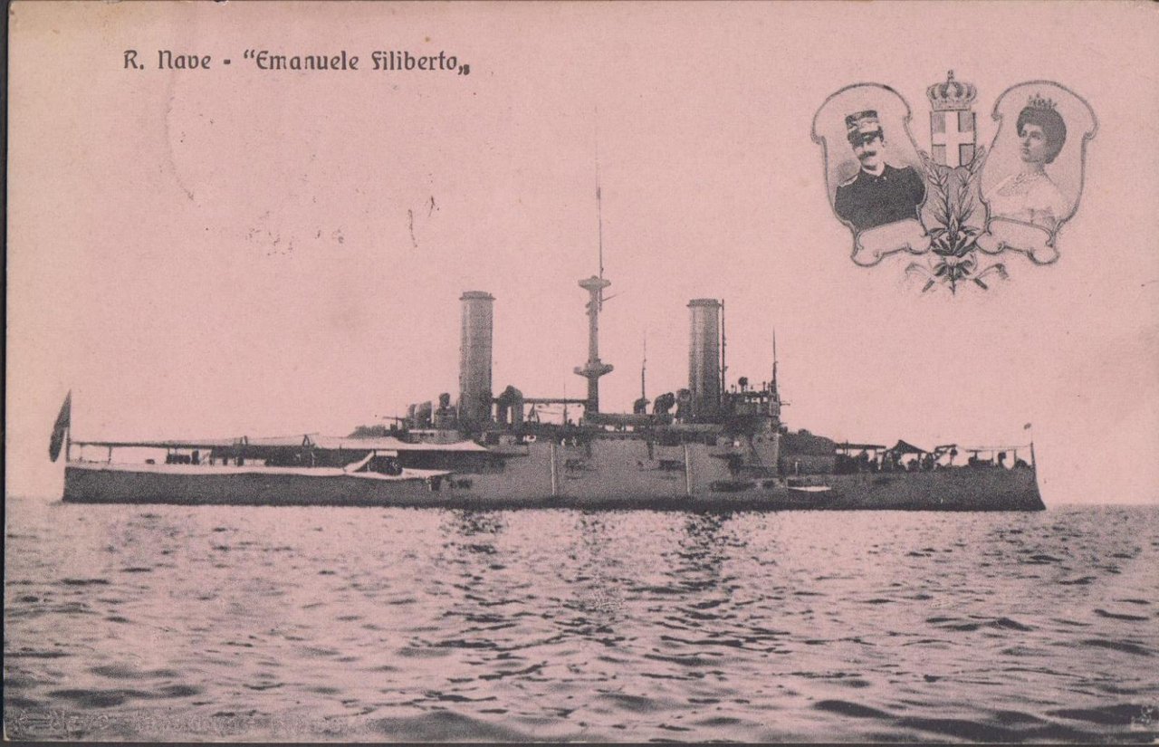 Cartolina R. Nave Emanuele Filiberto viaggiata 1920