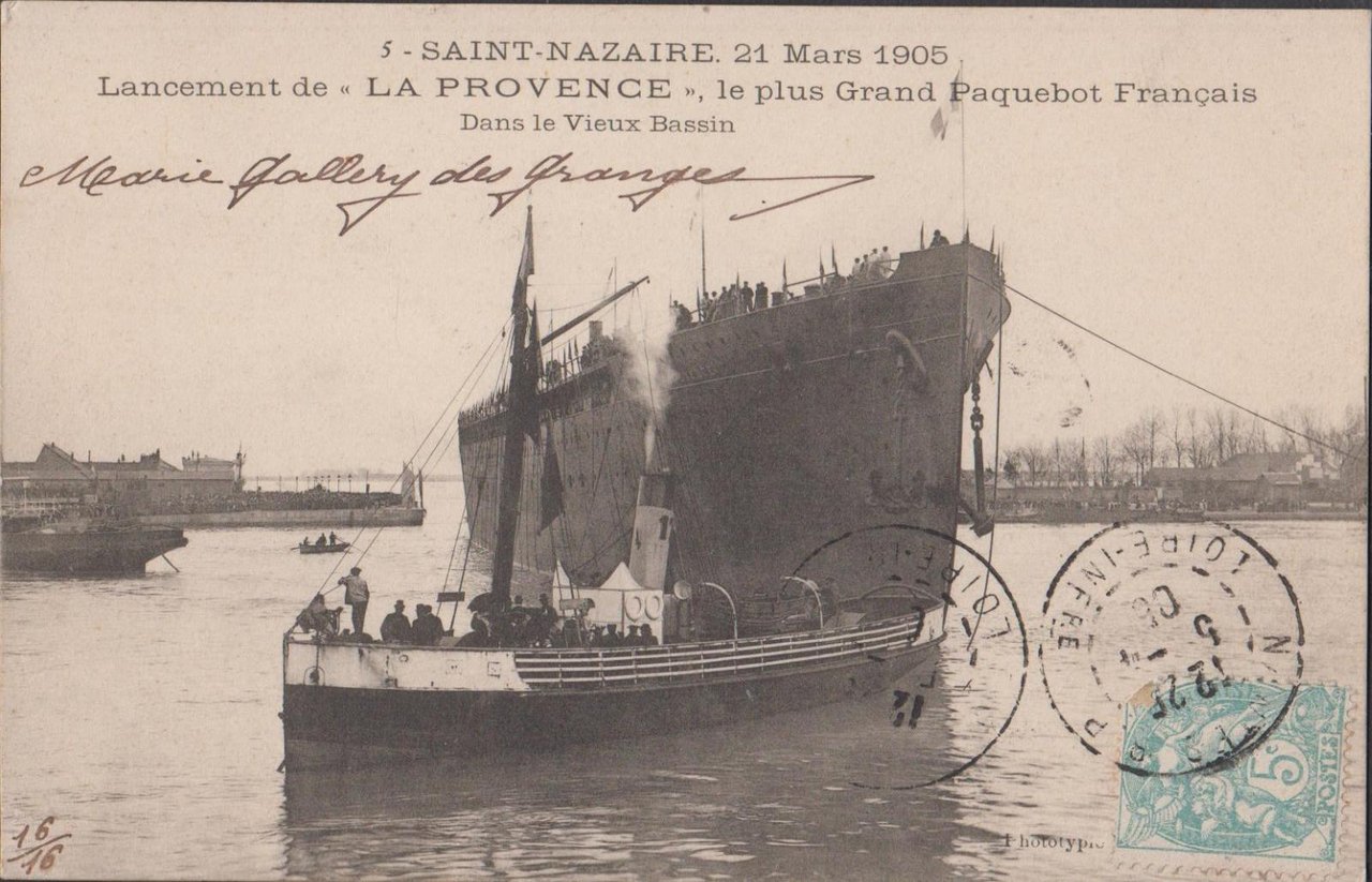 cartolina Saint Nazaire Lancement de La Provence 1905 viaggiata animata