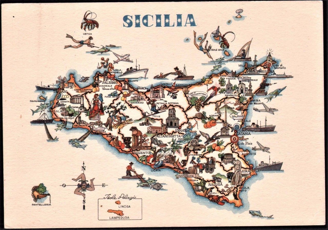 Cartolina Sicilia Stampatore Saiga Già B.& G. Genova 1950 c.a.