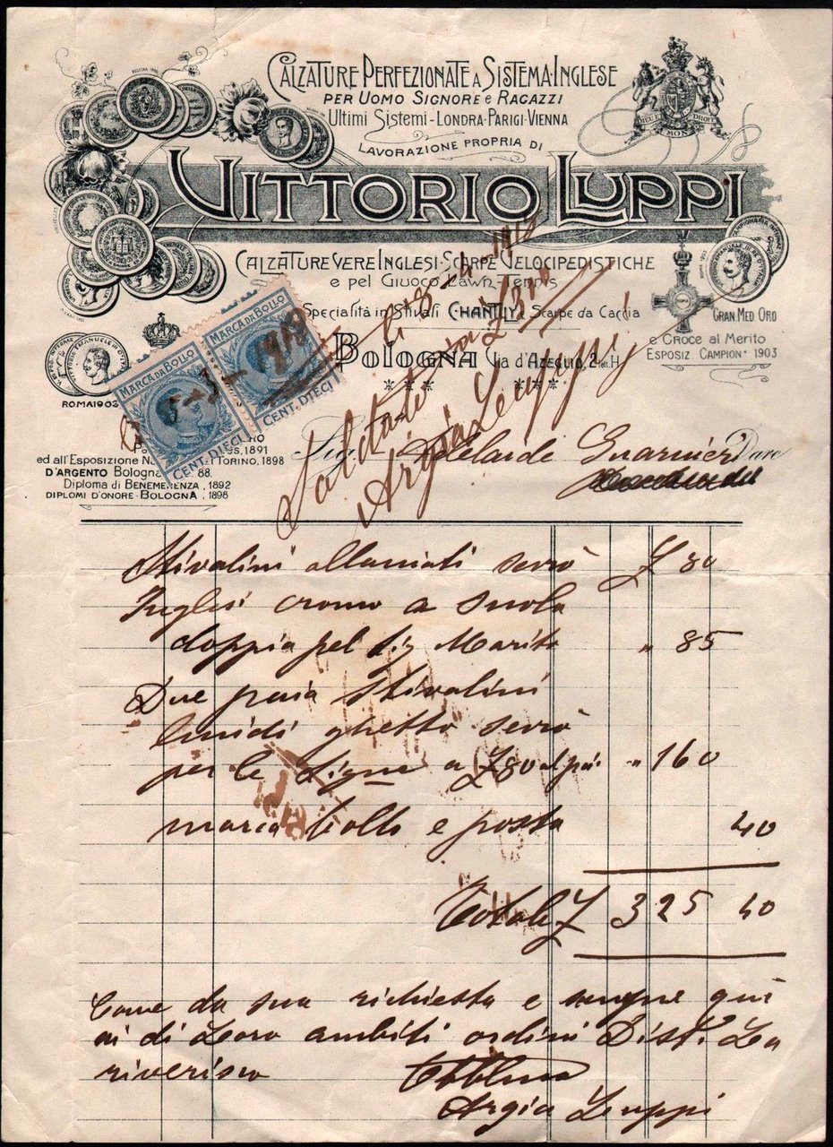 Calzature-Vittorio Luppi Bologna-Fattura Per Acquisto Di Stivalini-1918