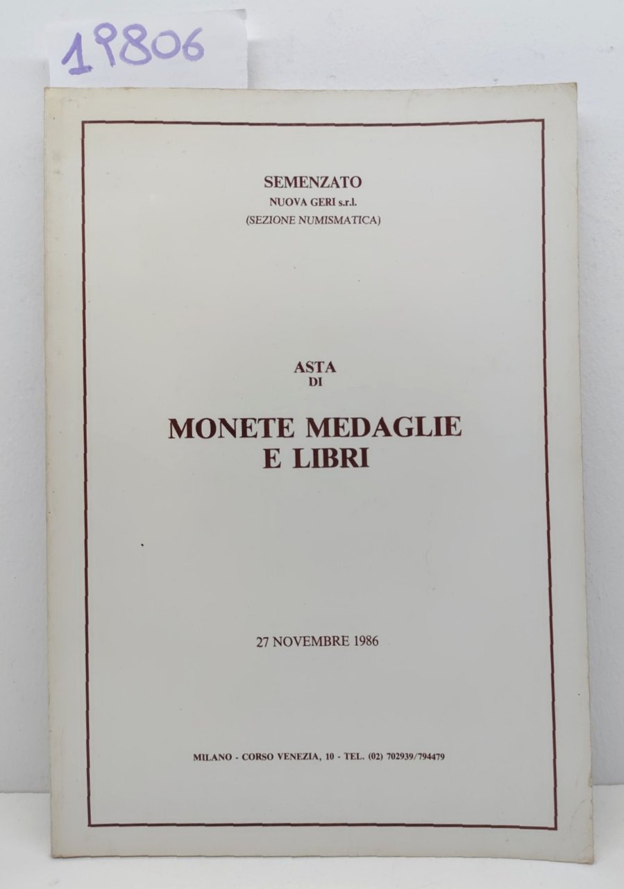 Catalogo Semenzato asta di monete medaglie e libri novembre 1996