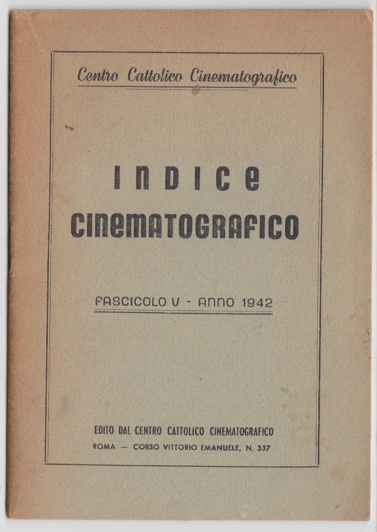 Cinema-Indice Cinematrografico Fascicolo V 1942 Roma -L3406
