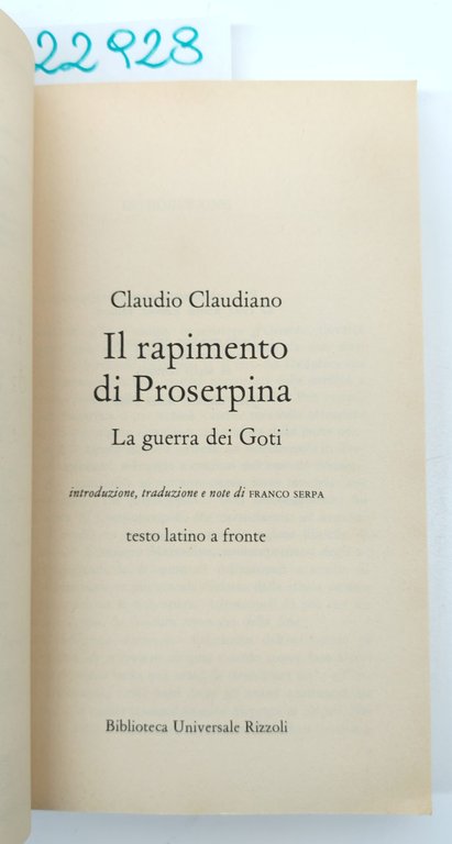 Claudiano Il rapimento di Proserpina La guerra dei Toti Rizzoli … | Immagine Gallery 3