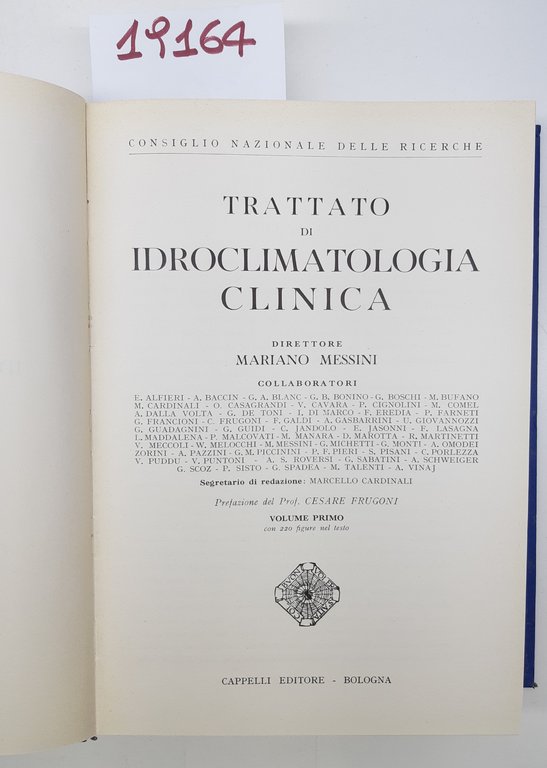 CNR Trattato di idroclimatologia clinica 2 volumi Cappelli 1950