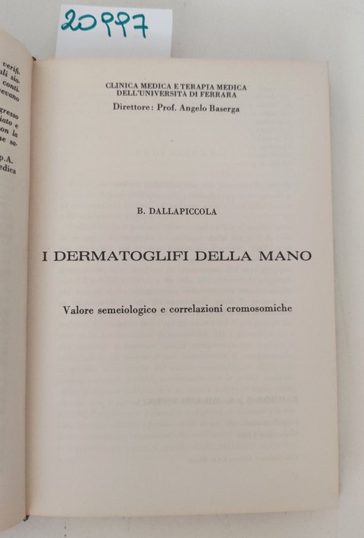 Collana monografica Zambon DallaPiccola I dermatoglifi della mano 1968