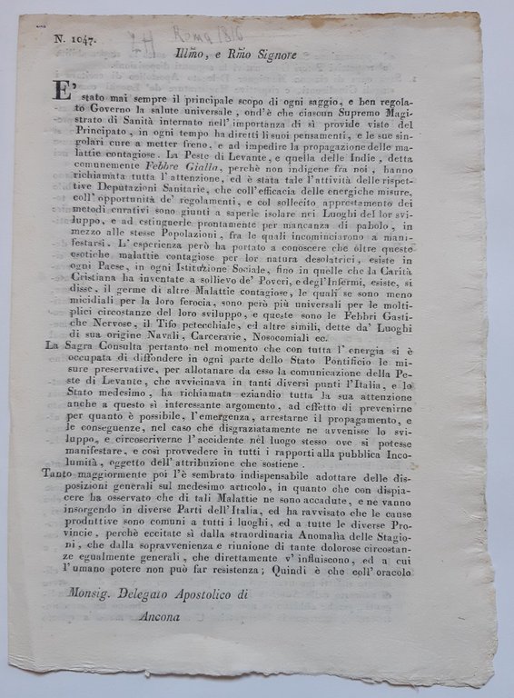 compiti dei delegati apostolici in caso di peste o febbre …