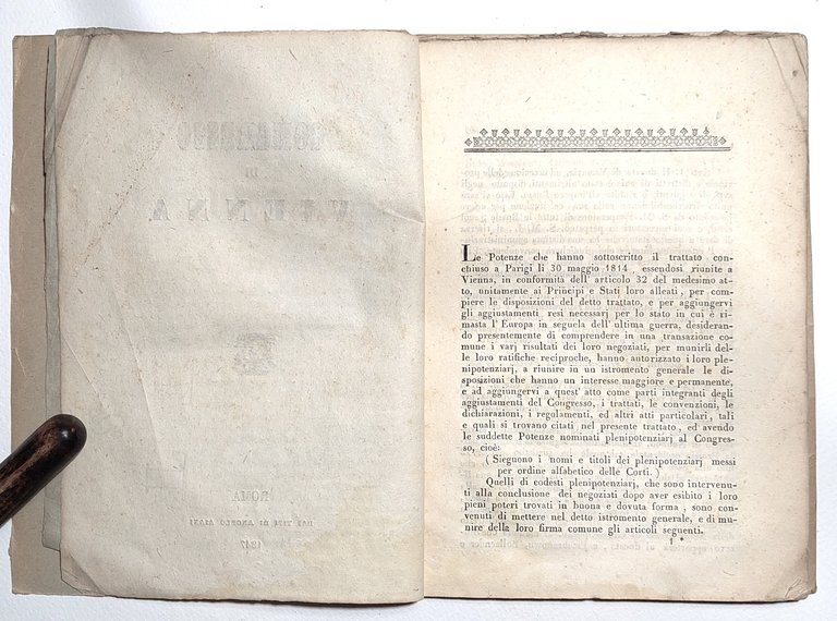 Congresso di Vienna Roma dai tipi di Angelo Ajani 1847