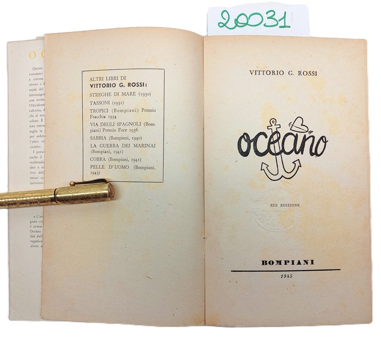 D. Vittorio G. Rossi Oceano Bompiani 1945 13° edizione