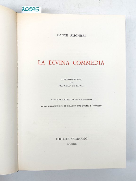 Dante Alighieri La Divina commedia editore Cusimano Palermo 1° edizione …