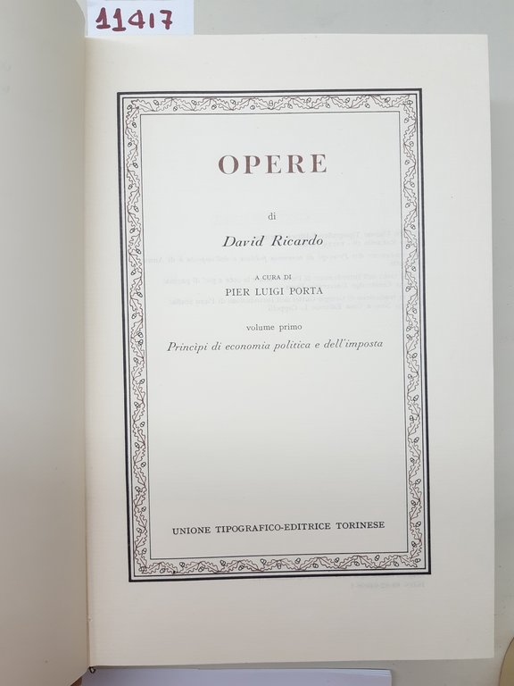 David Ricardo Opere UTET 1986 due volumi