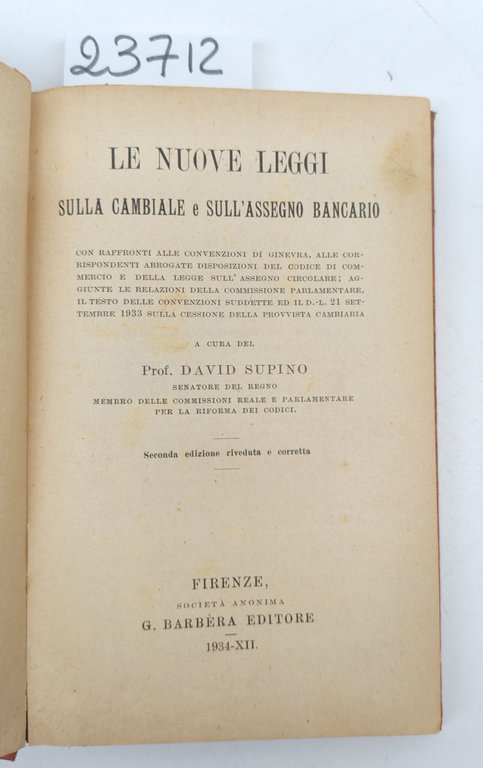 David Supino Le nuove leggi sulla cambiale sull'assegno bancario 1934 … | Immagine Gallery 3