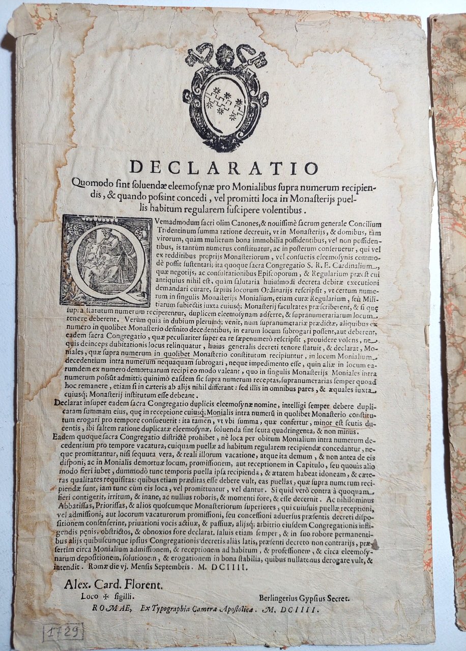 Declaratio Quomodo sint Soluendae 1604 bando sui monasteri e sulle …