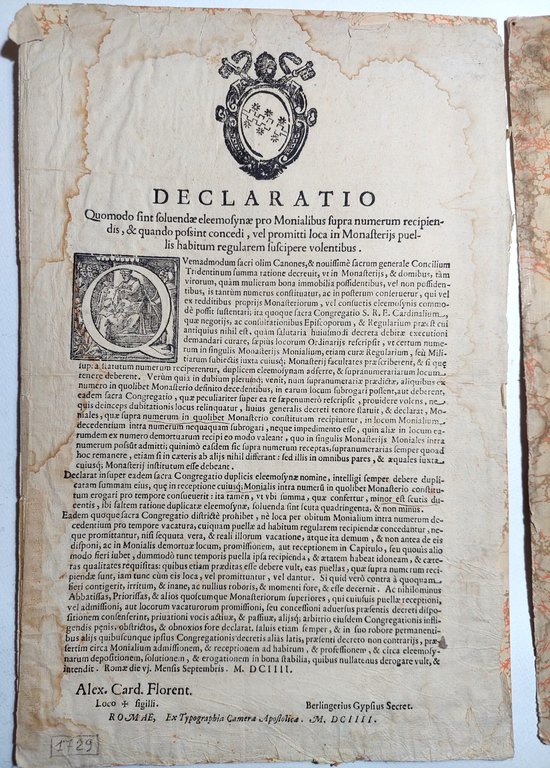 Declaratio Quomodo sint Soluendae 1604 bando sui monasteri e sulle … | Immagine Gallery 2