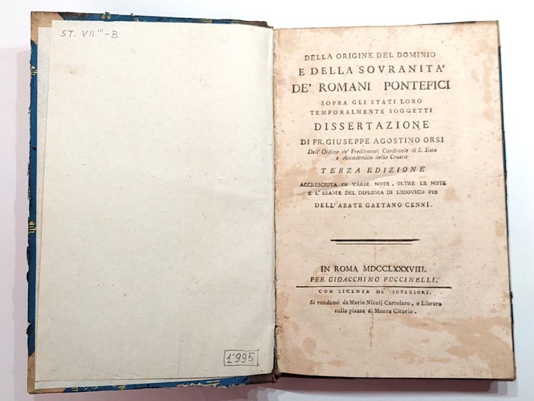 Della origine del dominio e della sovranità de' romani Pontefici …
