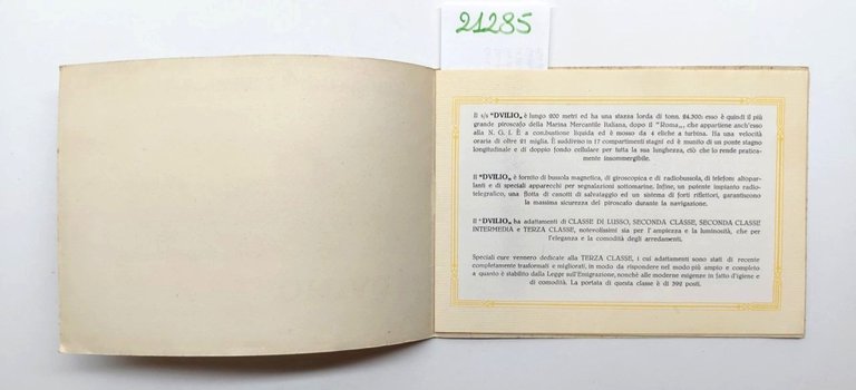 Depliant Brochure Navigazione generale italiana piroscafo Duilio 3° classe anni …