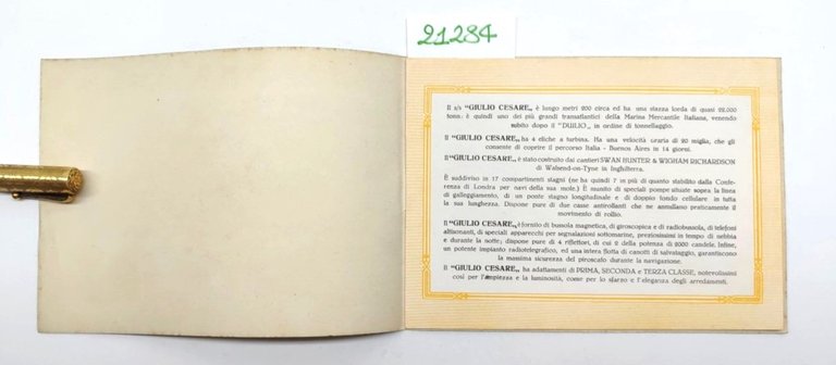 Depliant Brochure Navigazione generale italiana piroscafo Giulio Cesare 3° classe …
