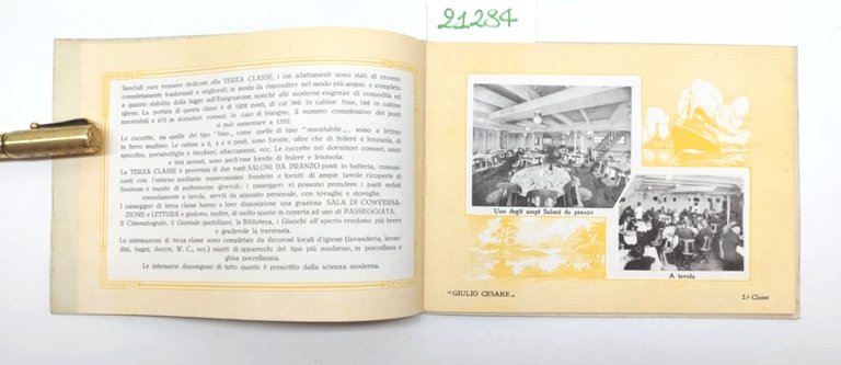 Depliant Brochure Navigazione generale italiana piroscafo Giulio Cesare 3° classe …