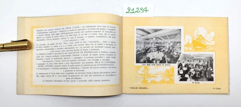 Depliant Brochure Navigazione generale italiana piroscafo Giulio Cesare 3° classe …