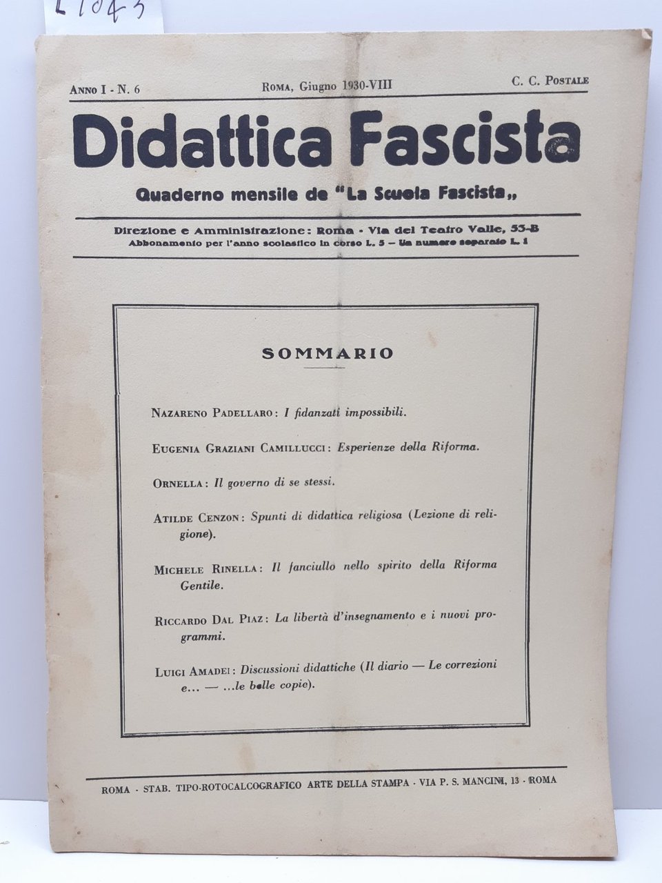 Didattica fascista quaderno mensile della scuola fascista numero 6 1930