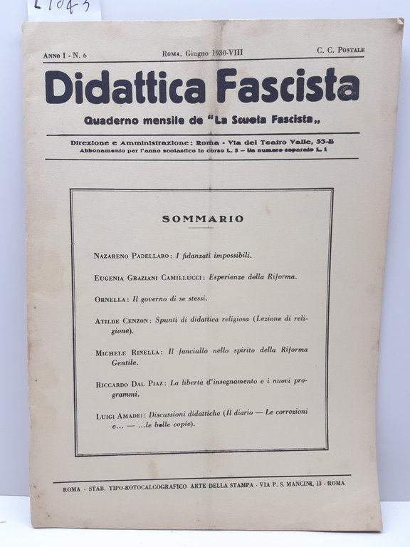 Didattica fascista quaderno mensile della scuola fascista numero 6 1930