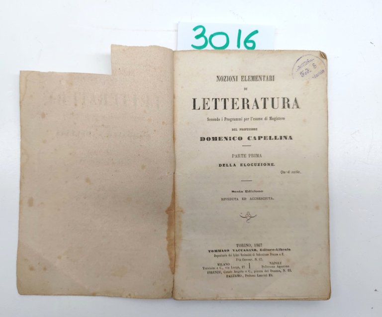 Domenico Capellina Nozioni elementari di letteratura parte I Della Elocuzione … | Immagine Gallery 3