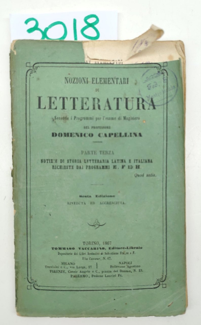 Domenico Capellina Nozioni elementari di letteratura parte III Notizie di …