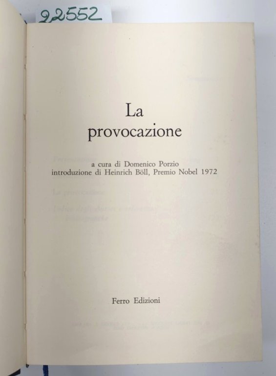 Domenico Porzio La provocazione 1972 Ferro ed.