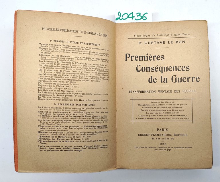 Dr Gustave Le Bon Premieres conseguences de la guerre Flammarion …