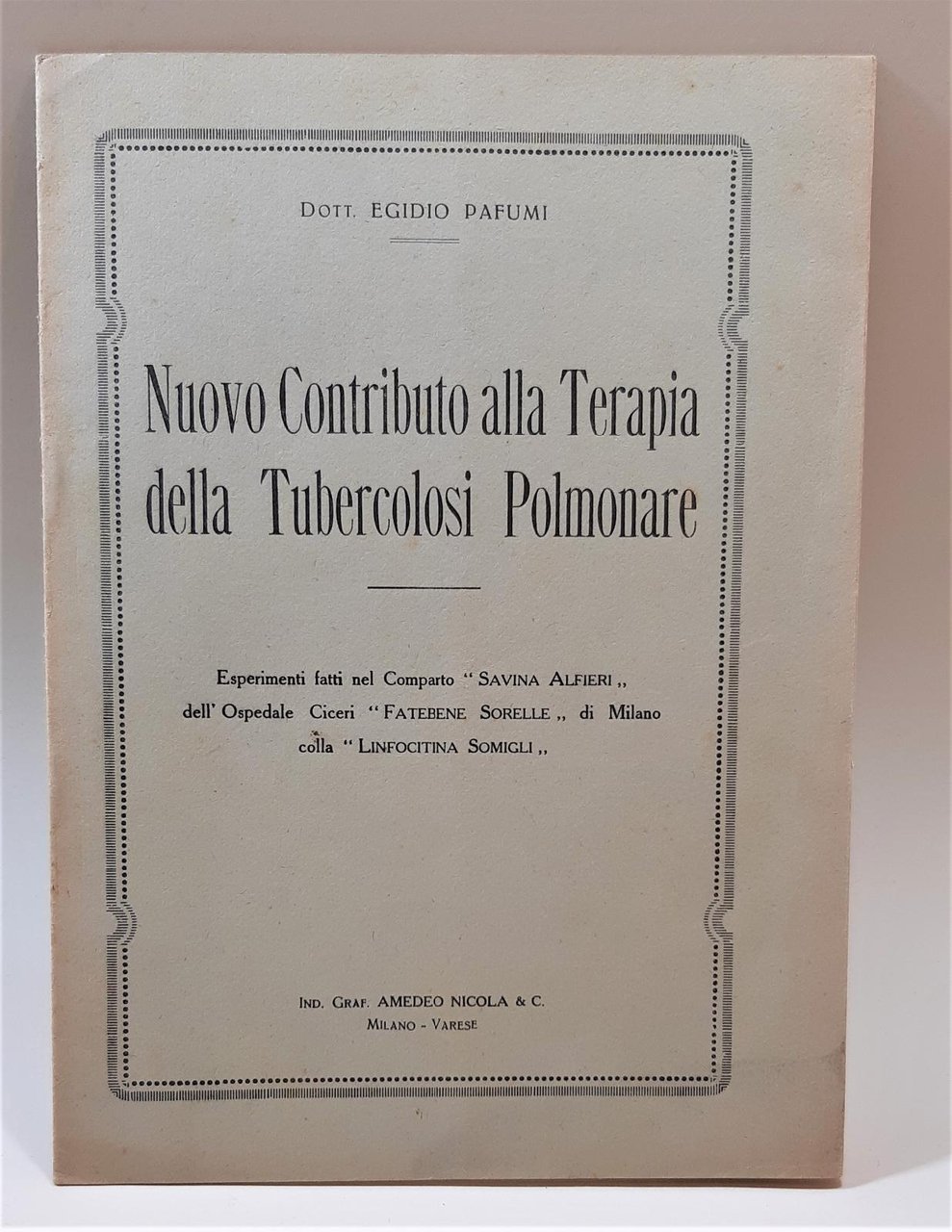 E. Pafumi Nuovo contributo alla terapia della tubercolosi polmonare. Linfocitina …