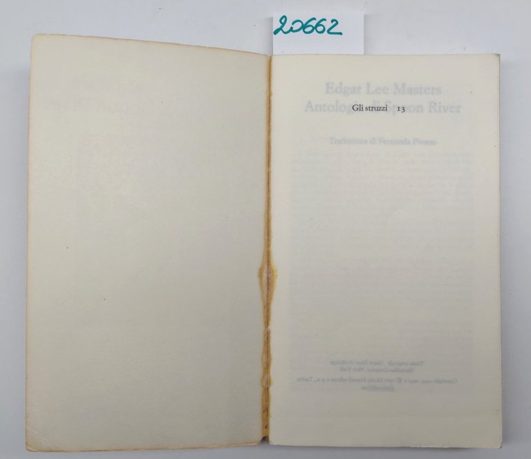 Edgar Lee Masters Antologia di Spoon River Einaudi 6° edizione …