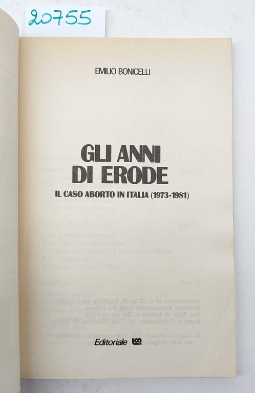 Emilio Bonicelli Gli anni di Erode Editoriale LCA 1981