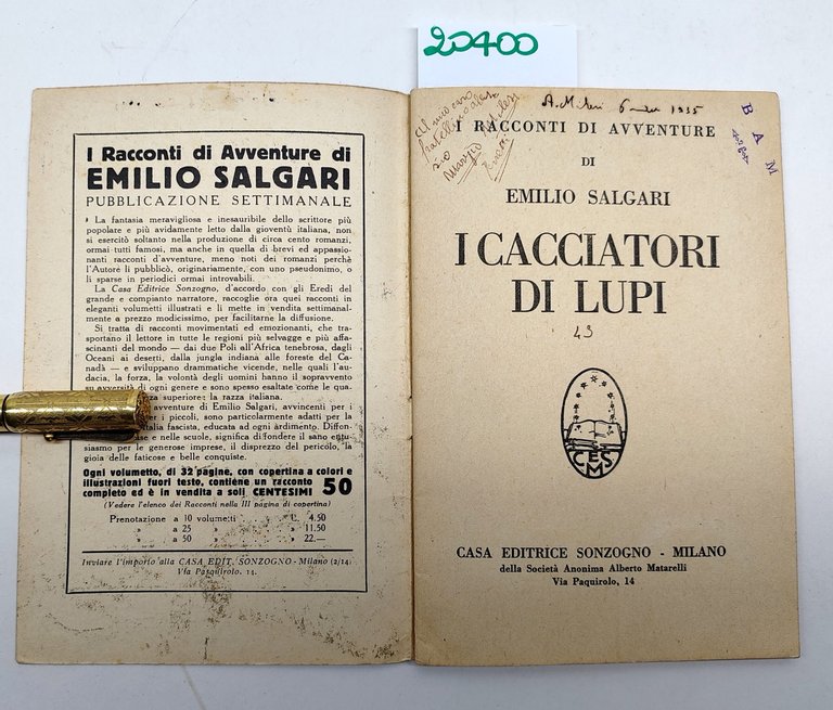 Emilio Salgari I cacciatori di lupi Sonzogno 1940