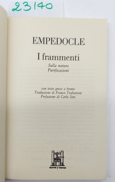 Empedocle I frammenti Marcos y Marcos 2° edizione 1991 | Immagine Gallery 3