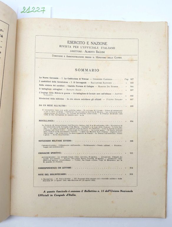 Esercito e nazione n. 9 settembre 1928 Rivista per l'ufficiale …