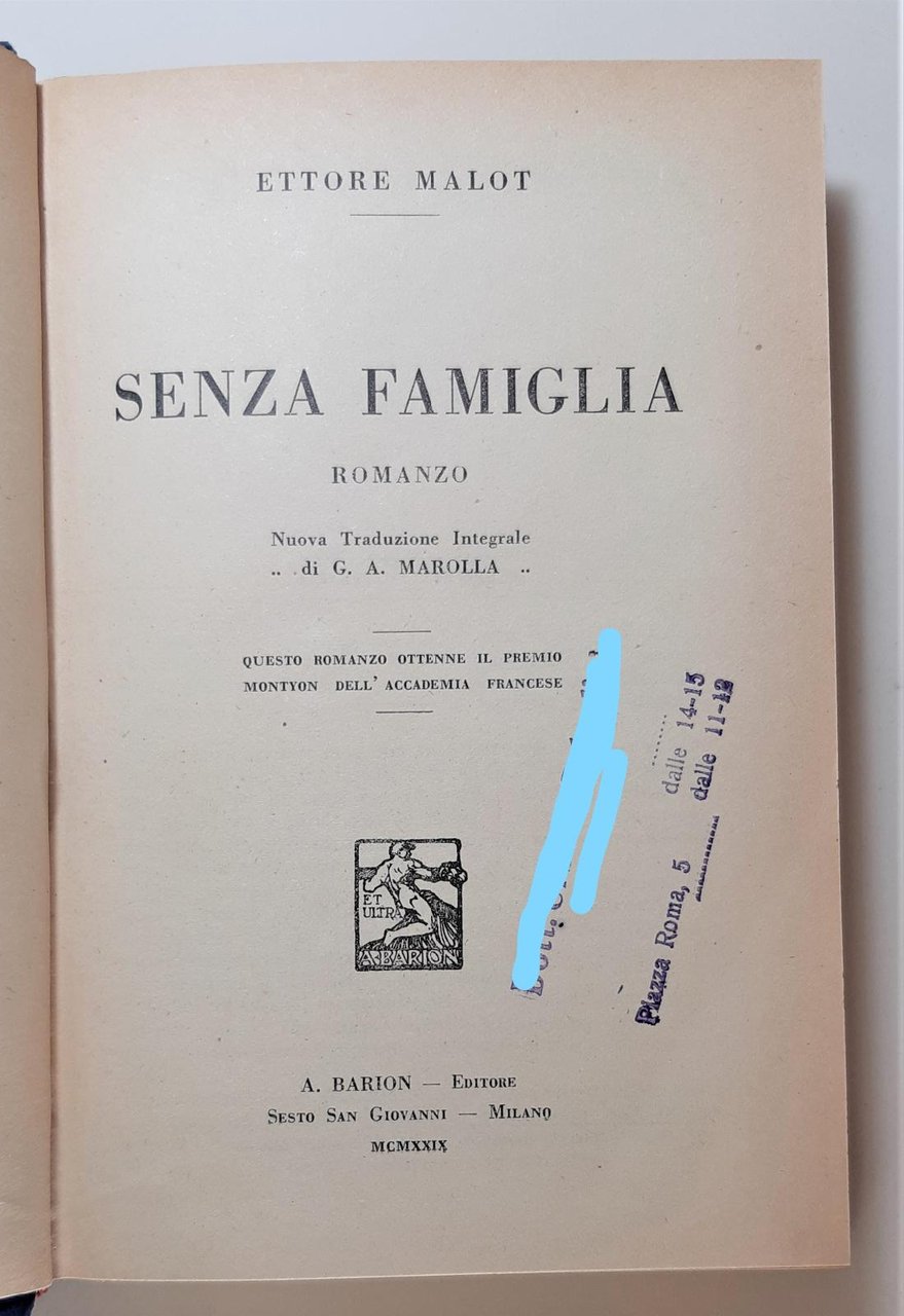 Ettore Malot Senza famiglia Barion 1929